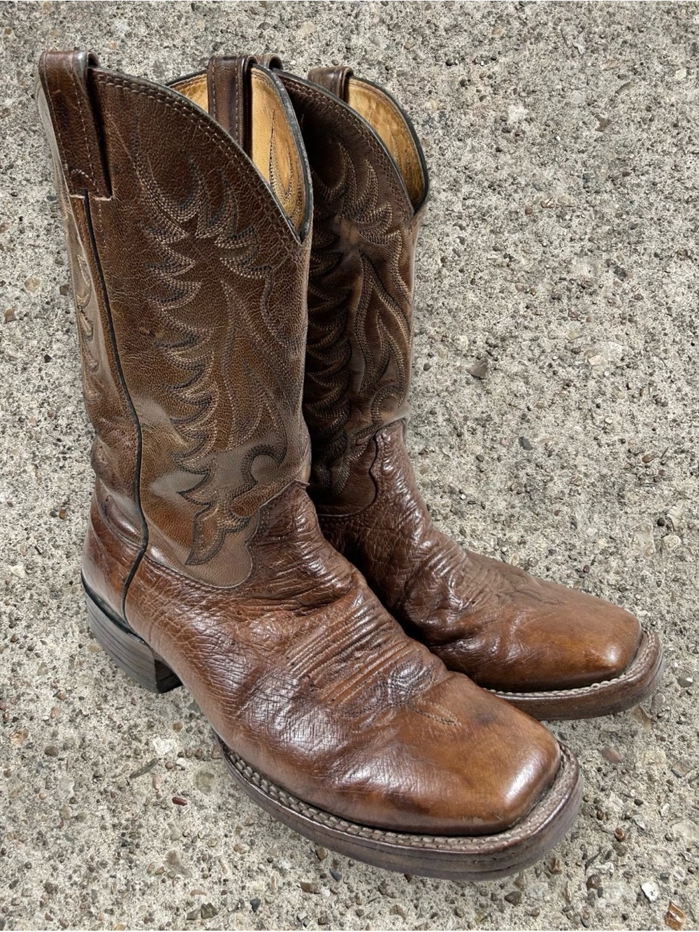 LARRY MAHAN Y2K smooth quill ostrich square toe western boots